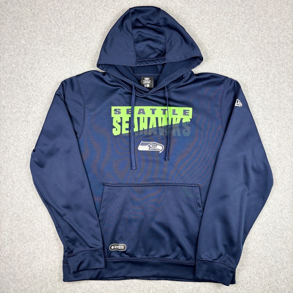 New Era Seattle Seahawks NFL Hoodie Mens Large Navy Blue Neon Green Combine